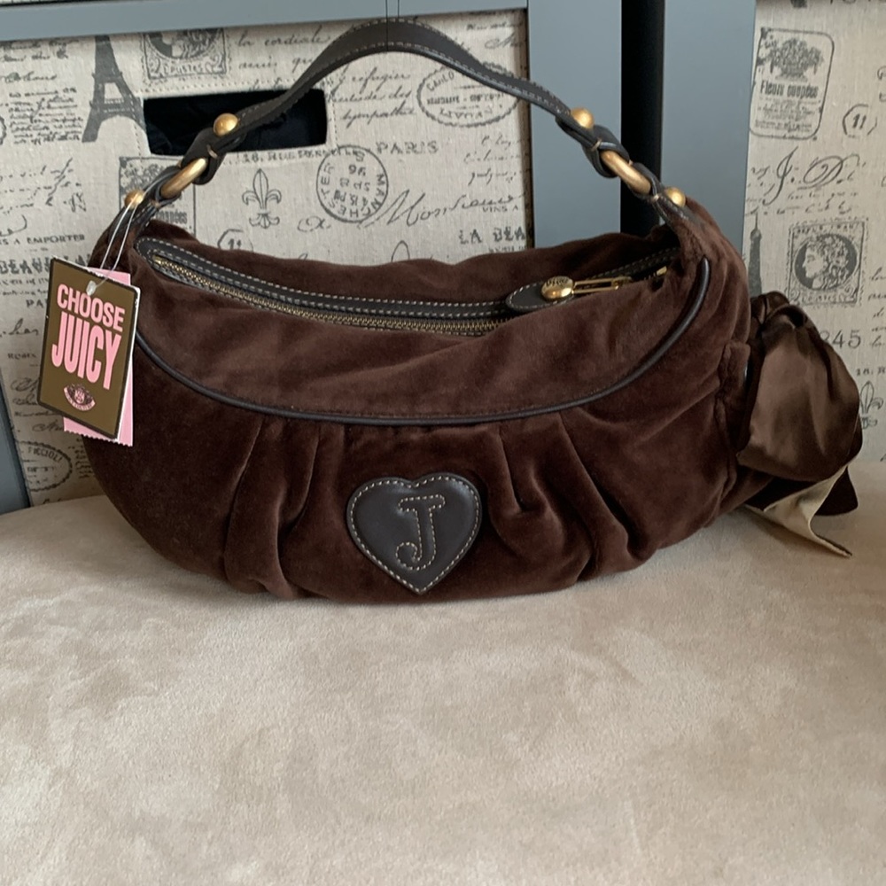 Nwt juicy couture espresso velour hobo shoulder bag rare vintage - Picture 5 of 8